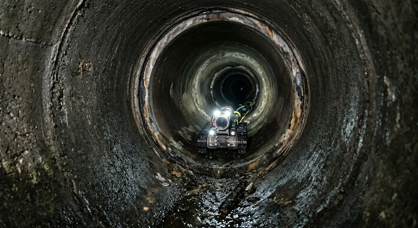 Robotic sewer camera inspecting pipe interior for Sewer Line Cleaning in Dunn